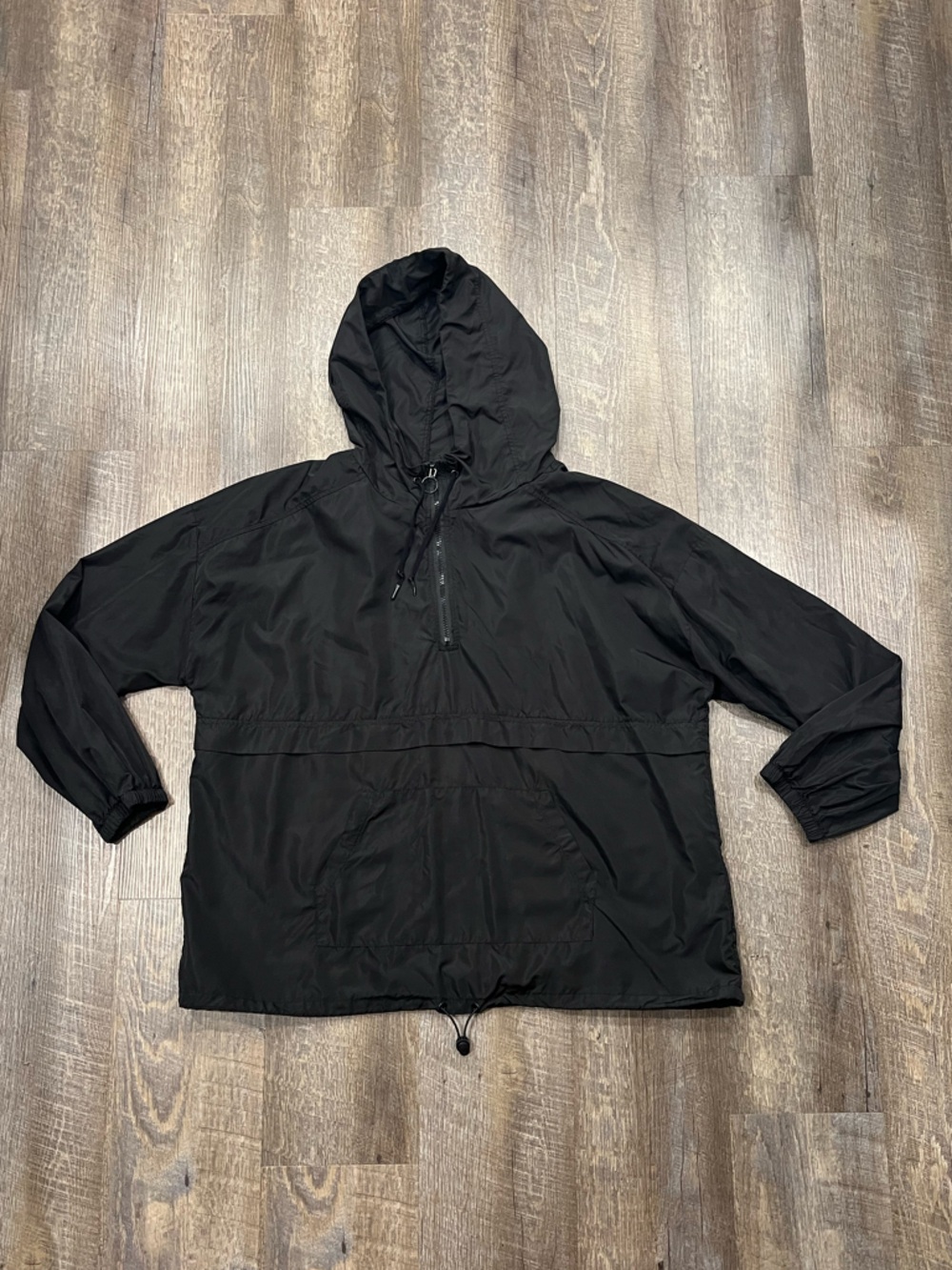 Plus size  Black Hooded Windbreaker Jacket - Lightweight Anorak
